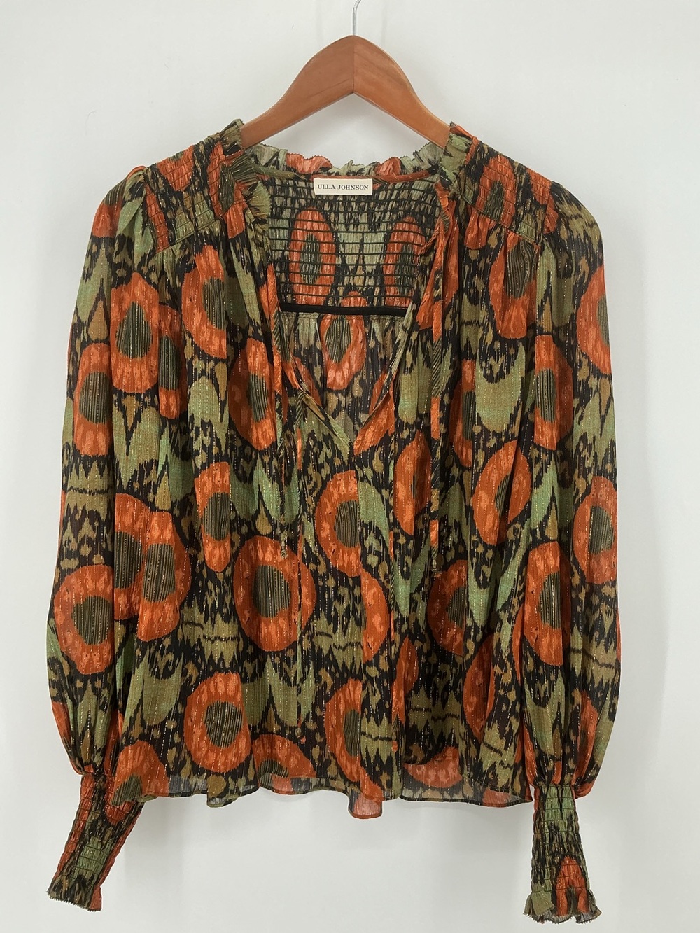 Ulla Johnson Anita Abstract Print Metallic Blouse Tie Neck NWOT Size 2 - Picture 2 of 11